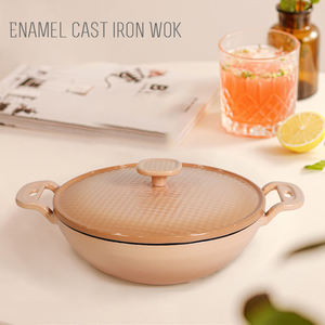 Venta al por mayor de 10,5 pulgadas de hierro fundido <span class=keywords><strong>universal</strong></span> esmalte Binaural <span class=keywords><strong>Wok</strong></span> estofado Pan - Product Image 1