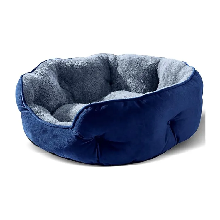 wholesale eco friendly comfortable cute fancy luxury cat calming pet large bed soft suede blue washable round dog cat cushion
