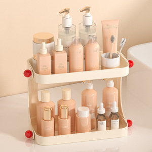 Double Layer Cosmetic Storage Rack Milky White With Red Accents For Bathroom Sink Organizing 2 Tier Pet Material - Product Image 3
