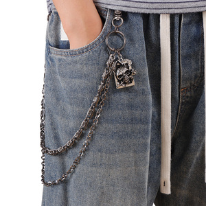 yueli Punk Metal Waist Chain Skeleton Design Double Layer Gunmetal Hip Hop Fashion Body Chain For Men Halloween Accessory - Product Image 2