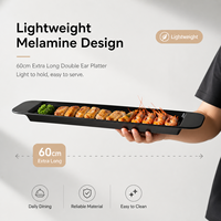 Plateau irrégulier en mélamine noire de 60 cm avec poignées, incassable, durable, sans BPA, en résine de qualité alimentaire, plateau de service pour restaurant, hôtel