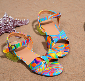 Nouvelles sandales d'été à talons hauts pour filles, avec nœud, semelle souple et confortable, colorées, ornées de cristaux, pour enfants - Product Image 3