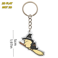 Porte-clés en acrylique « Witch Chick & Black Cat on Broomstick » au design Halloween, pendentif découpé transparent avec anneau métallique pour clés ou sacs