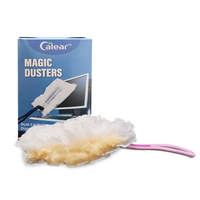 Plumeau magique à manche rose, brosse de nettoyage plate en fibres douces avec recharges pour la maison, le bureau et le dépoussiérage domestique
