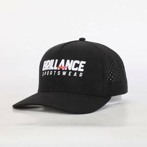 BSCI alta calidad bordado Logo 5 paneles deporte papá sombrero, venta al por mayor personalizado negro poliéster Gorras, corte láser agujero gorra de béisbol sombrero - Product Image 1