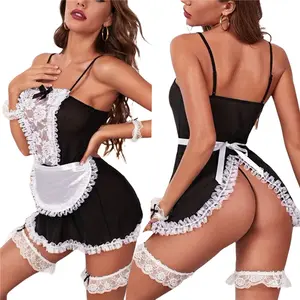 Vrouwen Set Party Halloween Kant Meid Fancy Kostuums Roleplay Black Cosplay Sexy Kostuum Uniform Lingerie