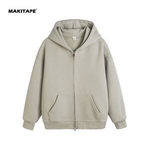 KS001 Men's Korean Version Hoodie New 100% Cotton 400g Heavy Solid Color American Zipper Winter <b>Cardigan</b> Vest - Product Image 3