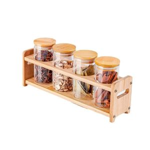 Cao Cấp Thân Thiện Với Môi Kín Kín Thủy Tinh Kín Lưu Trữ Set Chia Lọ Keo Bằng Gỗ Có Nắp Đậy Cho Trang Trí Nội Thất Thực Phẩm Lưu Trữ Carton - Product Image 3