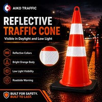 Cône de signalisation réfléchissant Aiko avec colliers blancs et corps en PVC pour la circulation diurne, la nuit et la signalisation temporaire des voies