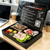 Boîte alimentaire jetable carrée en plastique et papier personnalisé, écologique, imprimée UV, pour grillades, plats à emporter, barbecue, bento, déjeuner