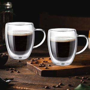 Ensemble de 2 gobelets <span class=keywords><strong>en</strong></span> verre à double paroi isolés - Durable, transparent, résistant à la chaleur, design moderne, grande capacité, tasses à café - Product Image 3