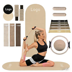 โลโก้สั่งทำ ขายส่ง โยคะสำหรับผู้หญิง ผ้าสีชมพูยืดหยุ่น แถบต้านทานพร้อมวงแหวนพิลาทิส ชุดอุปกรณ์พิลาทิส - Product Image 1