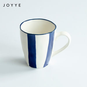 Tasse Joyye en céramique à café, 1 pièce, peinture à la main, ligne bleue, transparente, glacée, 180 ml - Product Image 3