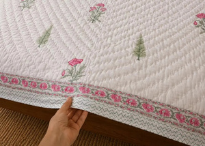 Luxury Hand Block Printed Floral Cotton <b>Quilt</b> Jaipuri Razai Reversible Boho Indian <b>Bedding</b> King Size Handmade Comforter - Product Image 3