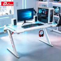 Table de jeu E-Sports moderne blanche en forme de A, bureaux de jeu avec pieds en métal, bureau PC avec supports pour casque et boissons pour les joueurs