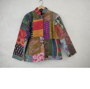 แจ็กเก็ตผ้าฝ้าย Kantha ของผู้หญิงสั้นสไตล์วินเทจสีพื้นระบายอากาศได้ดีแฟชั่นลำลองแห้งเร็วทำด้วยมือสำหรับฤดูร้อน/ฤดูหนาว - Product Image 2