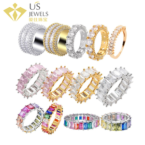 Conjunto de joyería de plata de ley 925, Set de puntas compartidas de corte de Esmeralda, banda <span class=keywords><strong>Eternity</strong></span> de plata de ley, anillo ostentoso de Baguette - Product Image 1