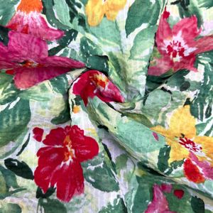 Tissu tissé 100 % coton rétracté au sel en stock |   Robe pour filles, garçons et enfants, imprimé <span class=keywords><strong>fleurs</strong></span> rouges aquarelle, 80 g/m², tissu froissé résistant aux plis - Product Image 2