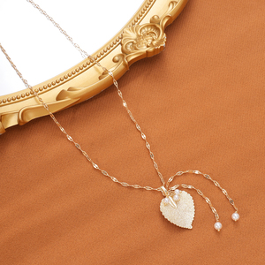 Collar con Colgante de Hoja de Bodhi Natural 2026, Borla, Perla de Imitación, <span class=keywords><strong>Cadena</strong></span> Chapada en Oro de 18K - Product Image 6