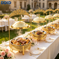 Ensemble de réchauds de buffet en acier inoxydable doré 8L avec couvercle suspendu, idéal pour les activités de plein air, les fêtes, les banquets, chauffe-plats