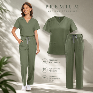 ชุดยูนิฟอร์มสครับพรีเมียมขายส่ง <span class=keywords><strong>กางเกง</strong></span>สครับเอวสม็อคทรงขาบาน ผ้าสครับยืดได้สำหรับพยาบาล ชุดยูนิฟอร์มสตรี - Product Image 1