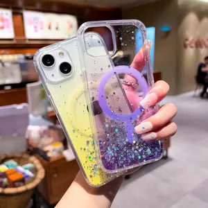 Gradient Color Transparent Soft TPU Glitter Wireless Charging Mobile Phone Case For IPhone 15 Pro Max 14 Plus 13 12 11