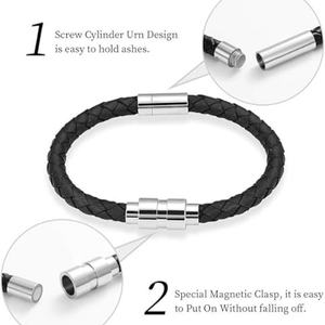 Bracelet cylindrique en cuir véritable pour cendres d'animaux de compagnie, urne funéraire, porte-cendres, bijou commémoratif <span class=keywords><strong>réglable</strong></span> pour chat et chien, personnalisable - Product Image 3