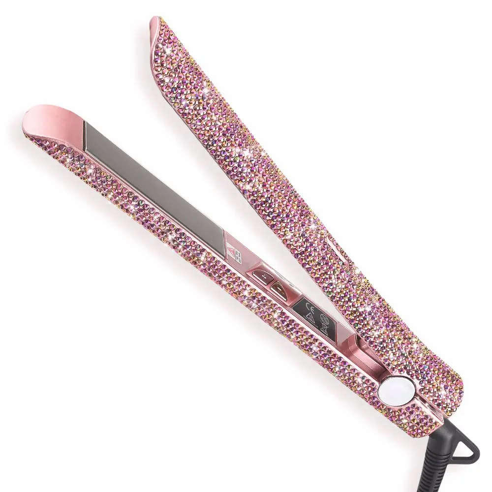 Популярный Профессиональный ЖК-дисплей, высокотемпературный керамический титановый плоский утюжок с кристаллами, Розовый Выпрямитель для волос
