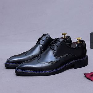 2025 Cowhide Mens Genuine Leather Shoes Office Career Breathable Patchwork <b>Pointed</b> <b>Flat</b> Lightweight Anti-Slip Lace-Up Rubber - Product Image 1