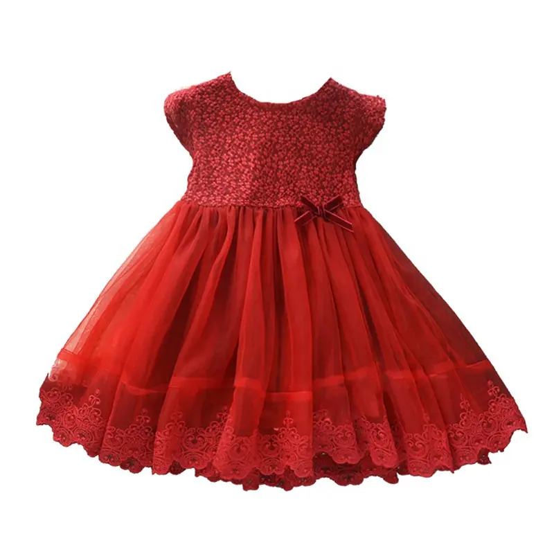 2023 Girls Dresses Fashion Girl Red Dress Lace Floral Design Dresses For Toddler Kids Casual Wear Children Clothing