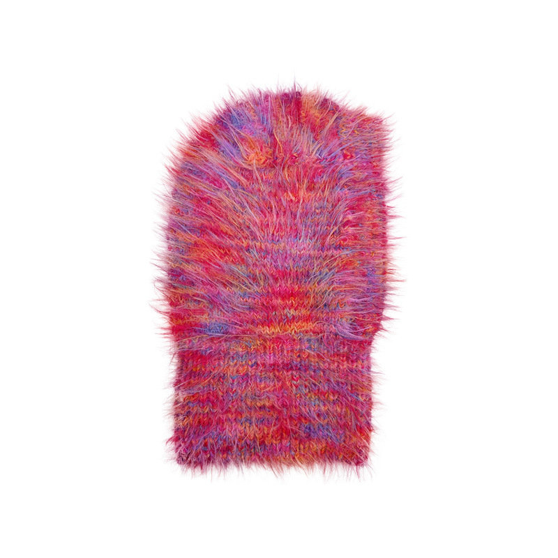 Ladies Multi Color Long Hair Feather Yarn Knitted Balaclava