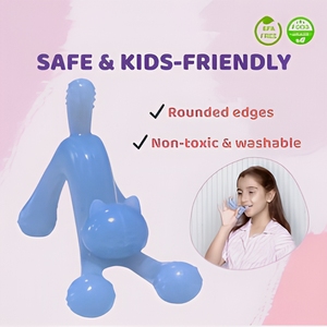 Jouet sensoriel à mâcher en silicone en forme de chat bleu sans BPA, de qualité alimentaire, outil de massage oral pour bébés et tout-petits - Product Image 5