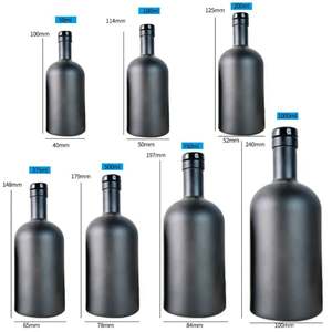 Bouteilles à spiritueux en verre dépoli noir mat avec bouchon en liège, sérigraphiées, 500 ml/750 ml, forme cylindrique, pour vin, vodka et huile d'olive - Product Image 2