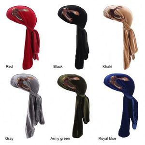 Durags en velours satiné brodé de qualité supérieure, bonnets à queue extra longue, doux, pour hommes et femmes, pour des ondulations 360° - Product Image 4