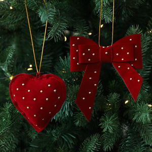 Wholesale <b>Heart</b>-Shaped Bow Stuffed Christmas Tree Pendant Hanging <b>Ornament</b> for Xmas Tree Holiday Decor Window Display - Product Image 1