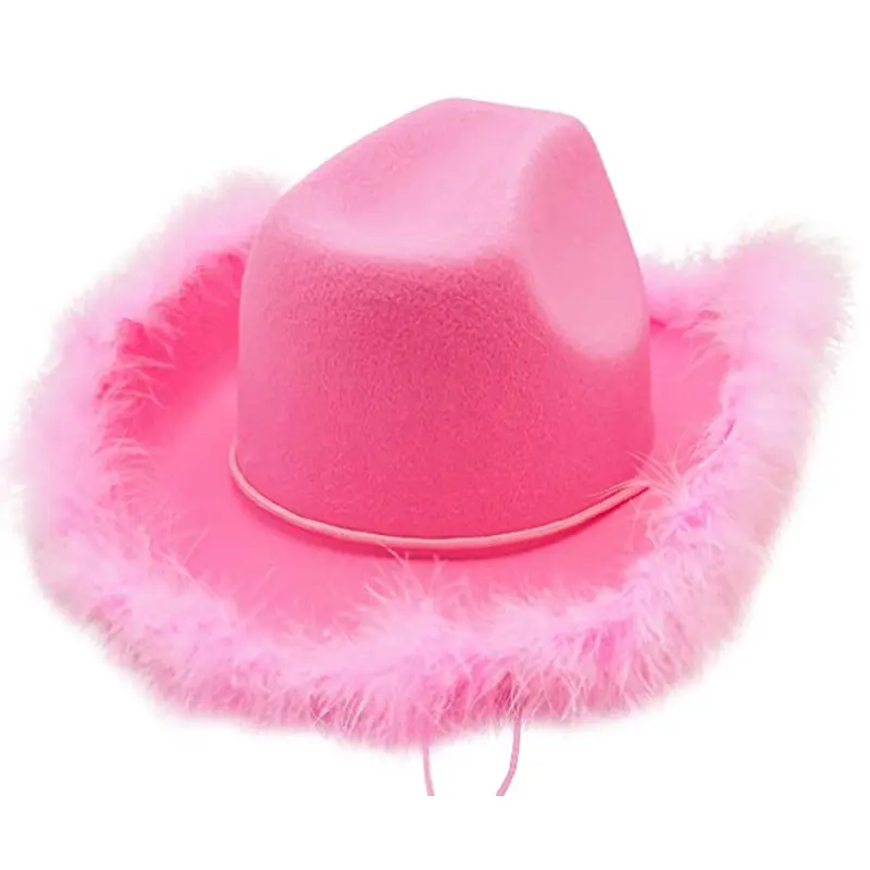 2022 pembe keçe batı Cowgirl şapka kadınlar için kız kadın kovboy şapkası moda boş gömme parti pembe prenses kap kovboy şapkası kap