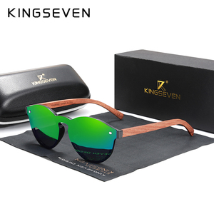 KINGSEVEN Unisex 5791 gafas de sol redondas hechas a mano aleación Natural Bubinga marco de madera polarizado para hombres y mujeres - Product Image 2