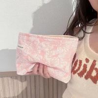 Tas Kosmetik Bordir Jacquard Motif Bunga dengan Ritsleting, Kantong Makeup Kain, Organizer Perlengkapan Mandi untuk Perjalanan dengan Pilihan Hadiah OEM