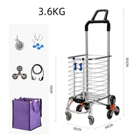 Chariot pliable en aluminium avec roues pour monter les escaliers, chariot de courses avec sac de transport, doublure argentée, capacité de 33 L, léger, 3,6 kg