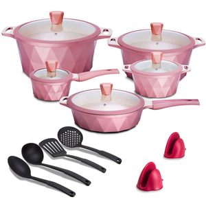 Die Cast Diamond Shape Marble Coating Kitchen Soup Pot <strong>Set</strong> Non Stick Saucepan <strong>Sets</strong> <strong>Cookware</strong>