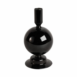 Porte-bougie décoratif en verre, base ronde noire, design moderne pour centre de table - Product Image 1