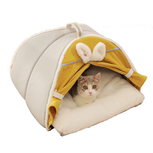 Cat <b>Bed</b> Oval Winter Warm Enclosed <b>Rabbit</b> Ear Cat House Faux Fur Fill For Cat - Product Image 5