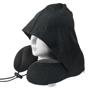 Almohada de viaje portátil Flygear en forma de U, de espuma viscoelástica, color negro sólido, para siestas en la oficina y uso en aviones. - Product Image 3