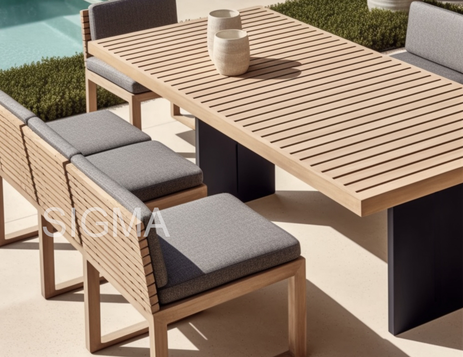 All Weather Solid Teak Rectangular Table Set Outdoor Teak Wood Garden Table Set