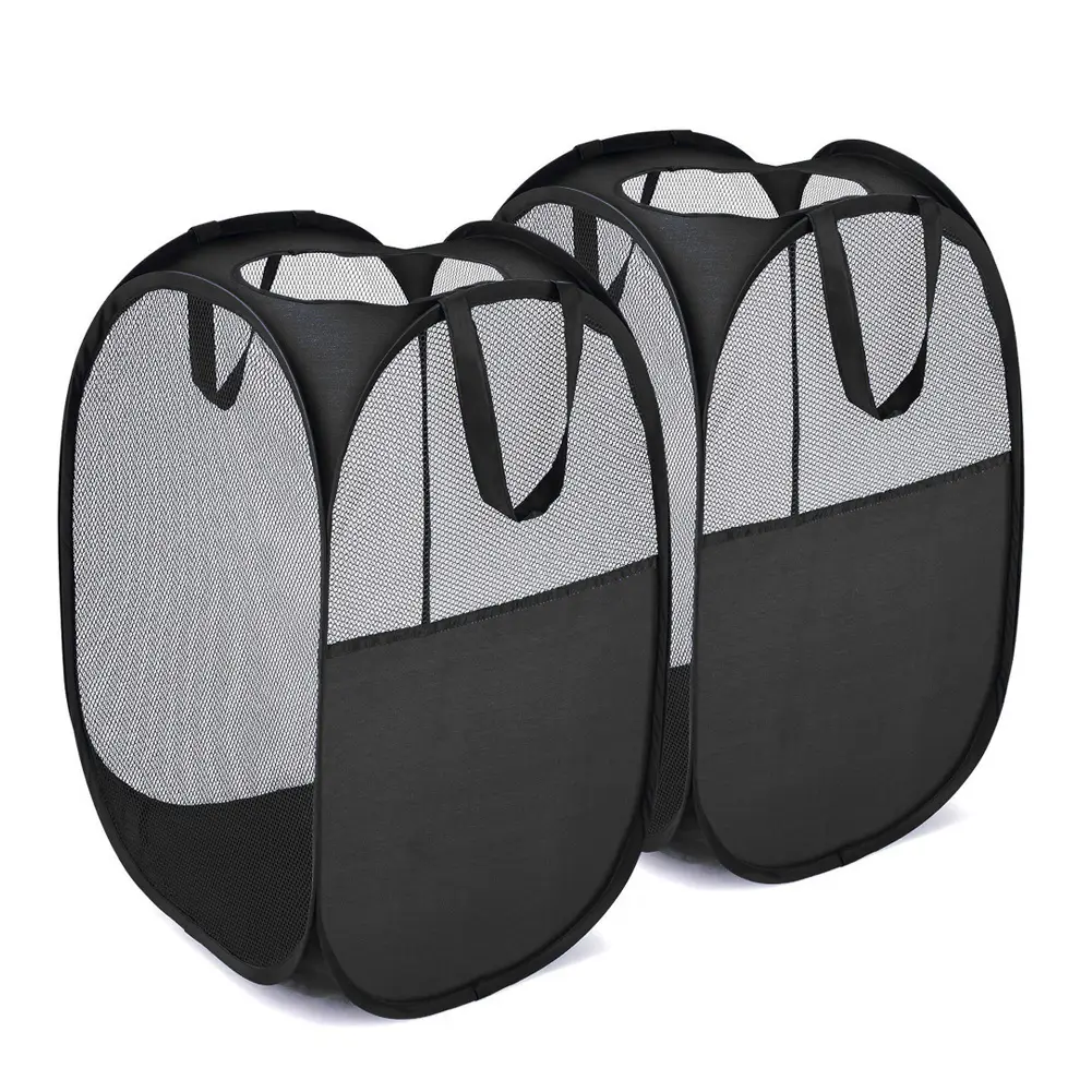 Bolsa organizadora para lavanderia em malha, cesta para roupas, rede com 2 alças, organizador para lavanderia, roupas