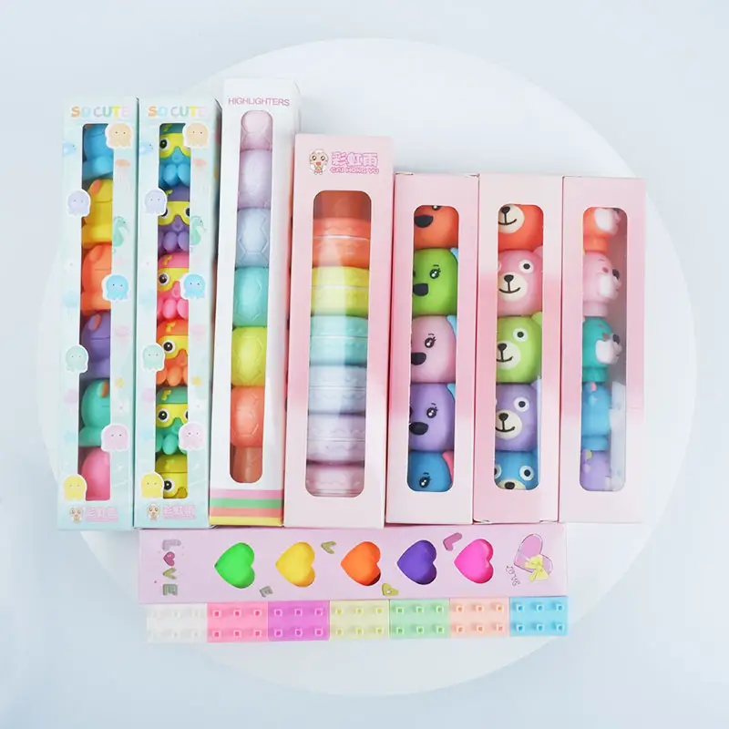 Cute colorful marker Cartoon pastel Highlighters Pen Paint Marking Fluorescent Mini Size Draw Highlighters 6colors marker pens