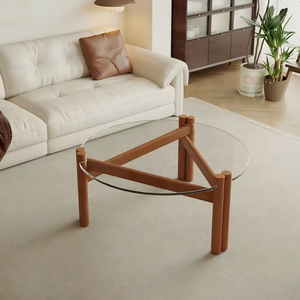 NKAHS Compact Solid Wood Glass Coffee <b>Table</b>, Retro Minimalist <b>Round</b> <b>Side</b> <b>Table</b> - Product Image 1