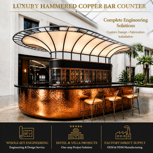 Custom Hand-Hammered Red Copper <strong>Bar</strong> Counter Semi-Circular Arc <strong>Outdoor</strong> Pool Lounge <strong>Bar</strong> For Hotel Resort Atrium Sunroom - Product Image 1