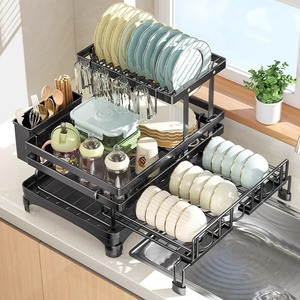 Égouttoir à vaisselle pliable de qualité supérieure, double couche, extra large, réglable, à 2 niveaux, extensible, pour serviettes et vaisselle - Product Image 2