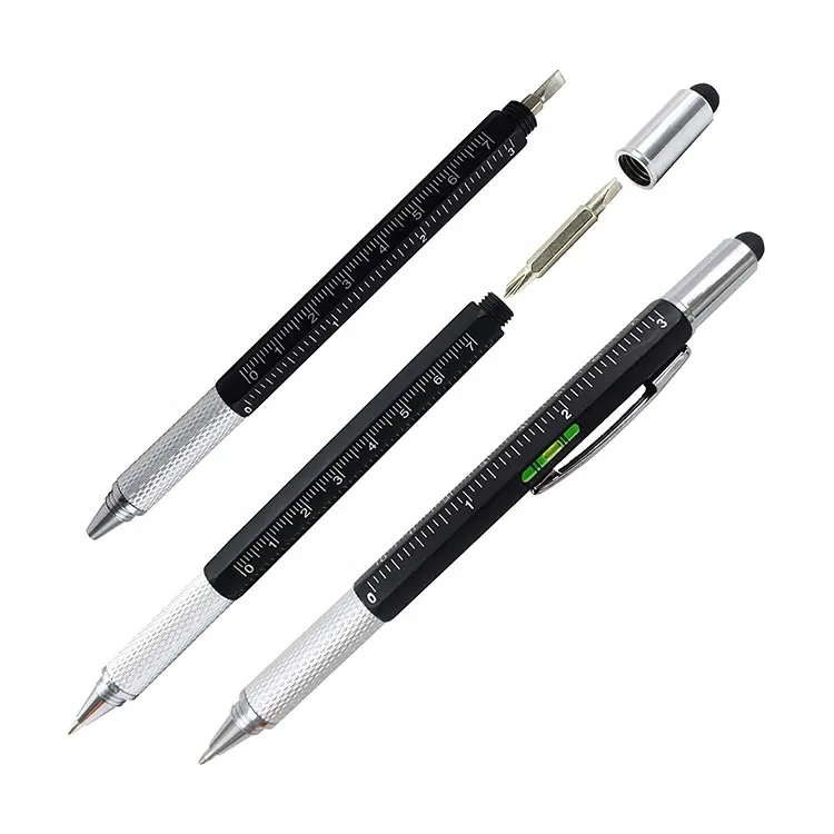 Best Selling Promotional 6 In 1 Construction Tech Plastic Multic Tool Ballpoint Pen